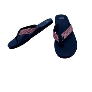 Vineyard Vines Mens Flip Flops Beach Palm Trees Pink Island Cruise Size 13 Navy